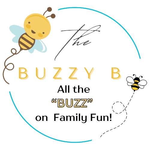 The Buzzy B Logo with two bees surround the text